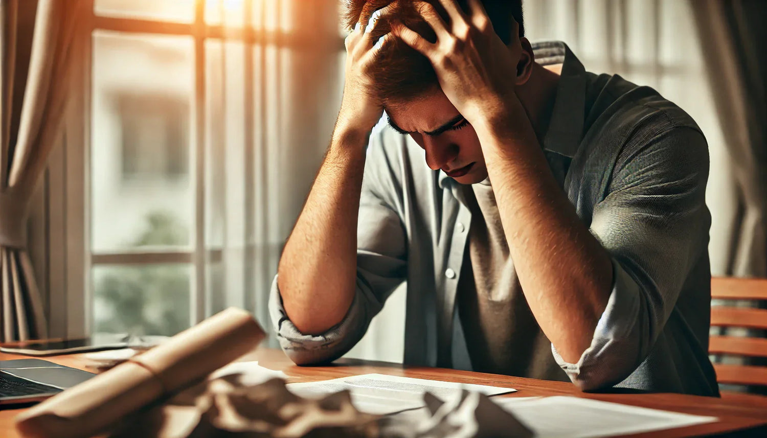 Personne stressée se tenant la tête anxieusement