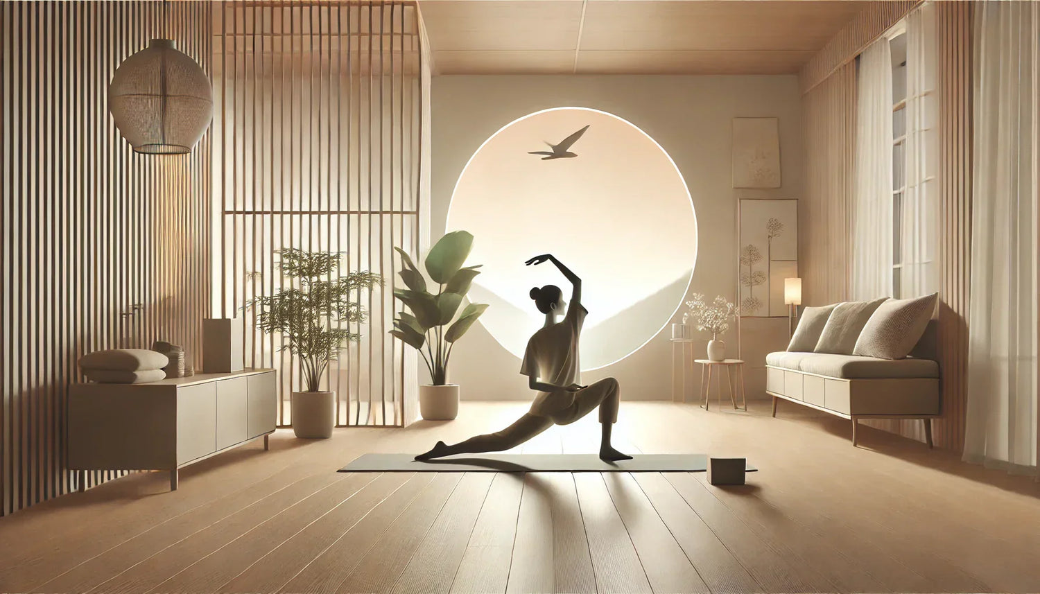 femme faisant du yoga devant sa fenêtre