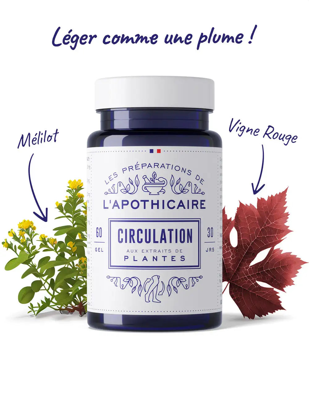 Formule circulation de face avec ingrédients et slogan