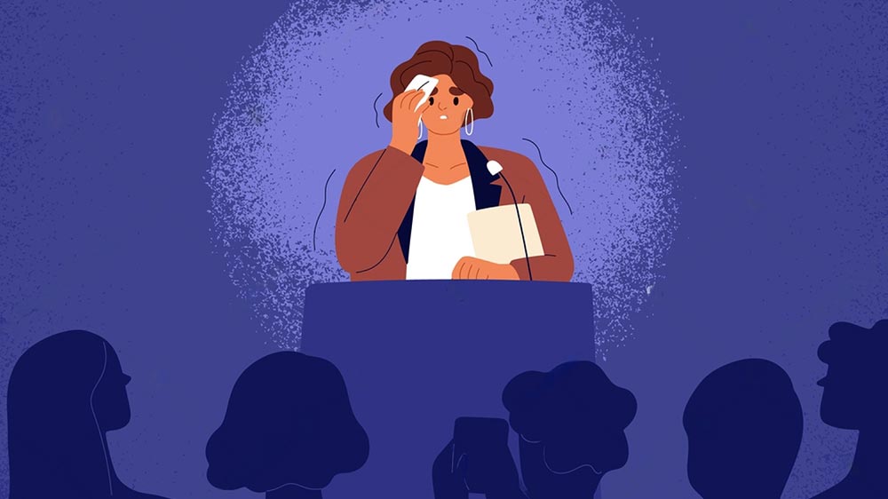 illustration d'une femme stressée devant le public