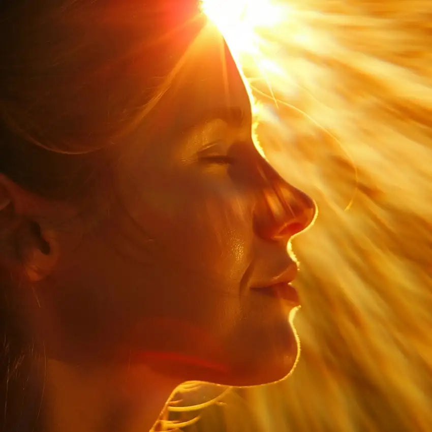 visage d'une femme de profil qui prend le soleil