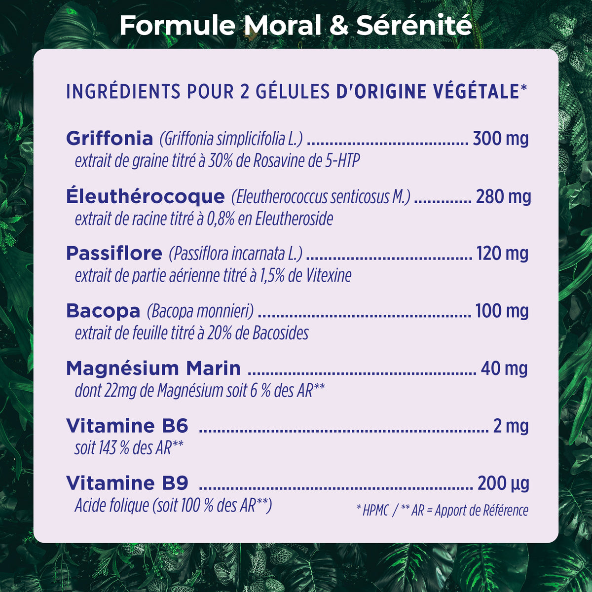 Moral & Sérénité – ingrédients et dosages