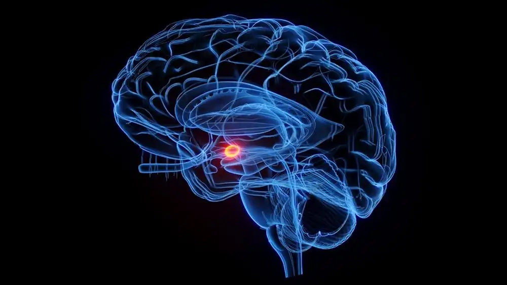 un schema 3D du cerveau humain et de la zone du stress